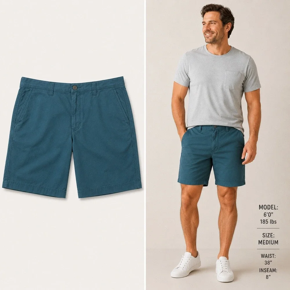 Columbia Washed Out Shorts Mens 38 Teal Blue Green Cotton Chino 8 Inseam AM4471